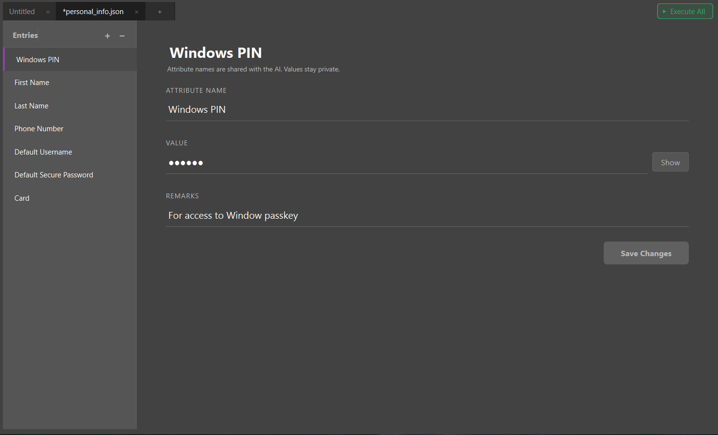 Personal Information Window