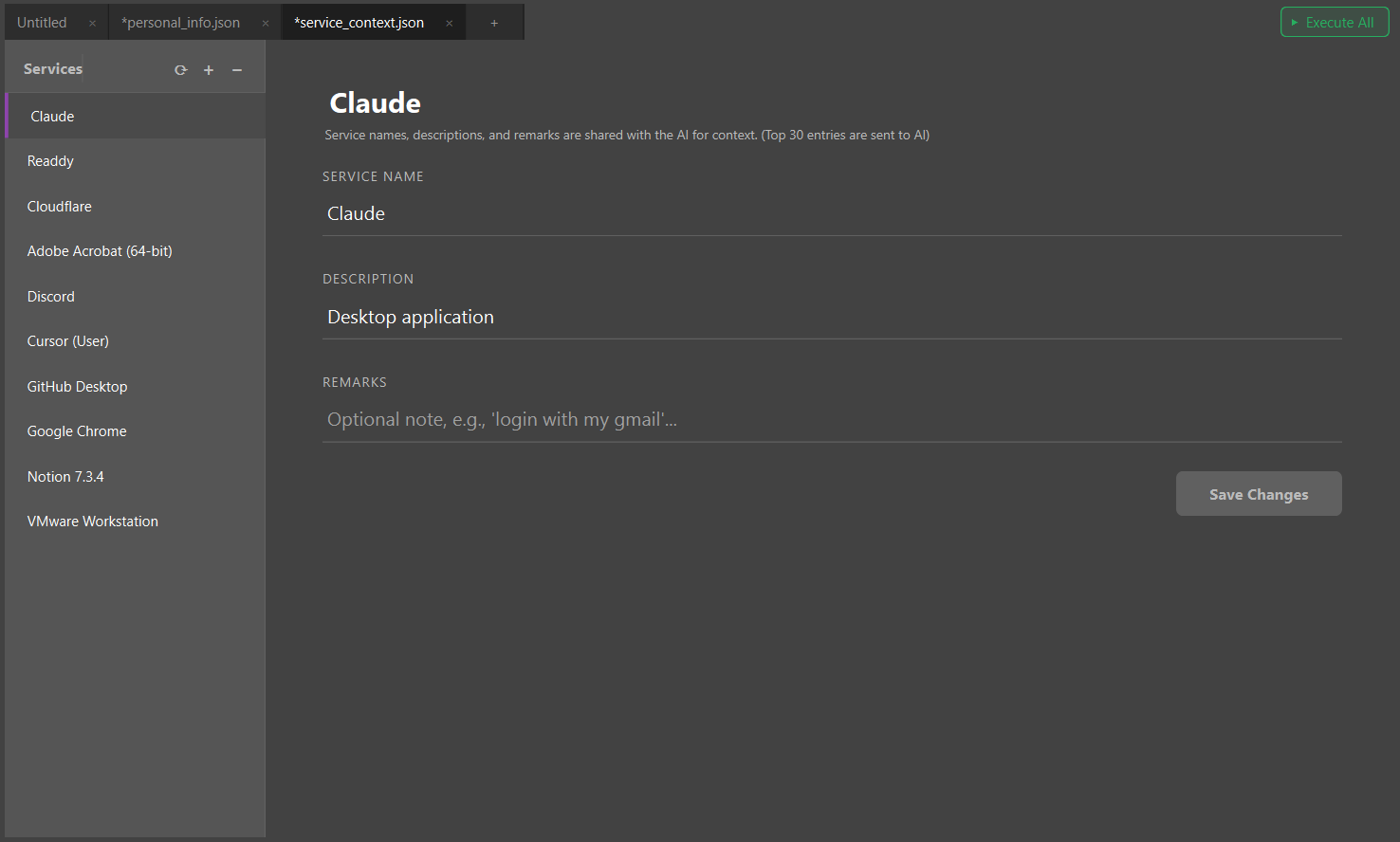 Service Context Window