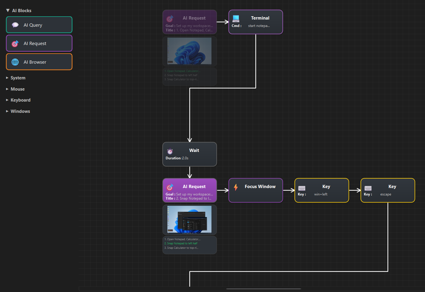 See every step in the visual action flow